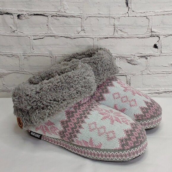 'MUK-LUKS' FOLD~OVER FUZZY SLIP-ON 'CINDER WOOD' SIDE BUTTON SLIPPERS - Picture 2 of 16